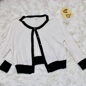 NY & Co. White Black 3/4 Cardigan Sweater Large